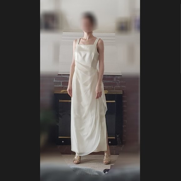 Off-white sheath dress prom bridal bridesmaid 6P - Picture 9 of 11